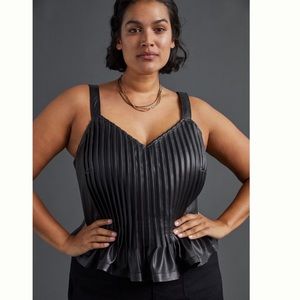 COPY - Anthropologie ‘Let Me Be’Faux Leather Pintucked Black Top Cami M